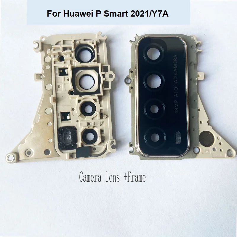 1PCS For Huawei Y7A / P Smart 2021 Back Camera Glass Rear Lens With Frame Holder Cover Ahesive Sticker Replacement