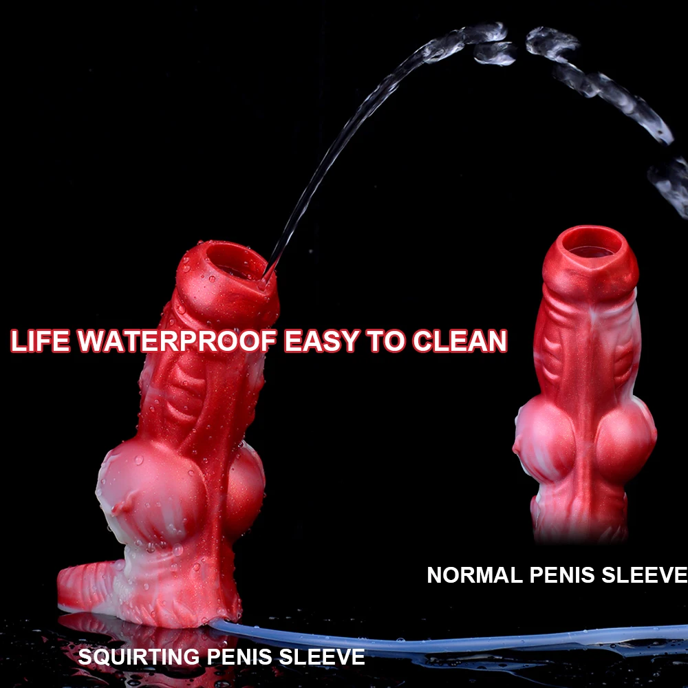 YOCY Lifelike Monster Dog Penis Sleeve Squirting Fuction Cock Sheath Silicone Knot Dildo Open-ended Dick Cover Sex Toy For Men 5