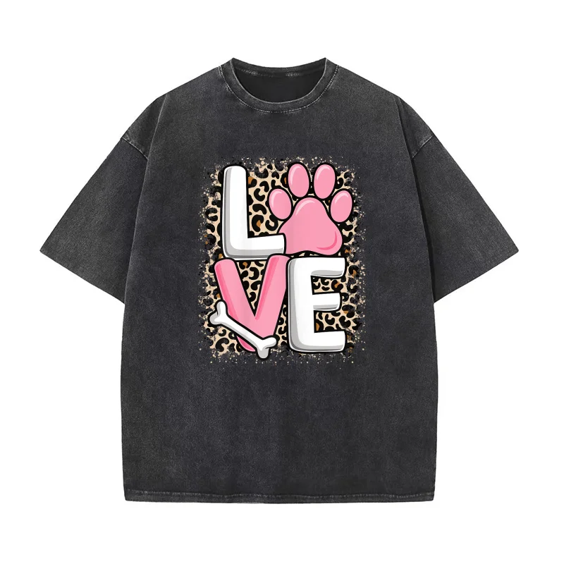 

Cute Love Dog Paw Dog Puppy Lover Women Girls Pure Cotton T-shirt Men New Oversized Art Graphic Clothing Printed
