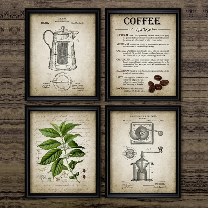 Coffee Making Vintage Poster Print Coffee Percolator and Coffee Bean Wall Art Canvas Painting Types Of Coffee Picture Home Decor