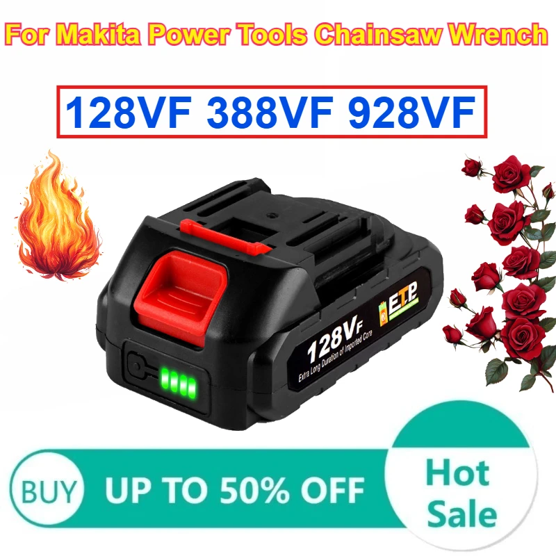 128VF Large Capacity Li-ion Battery for Makita Power Tools Chainsaw Wrench Rechargeable Batteries with LED Indicator Light