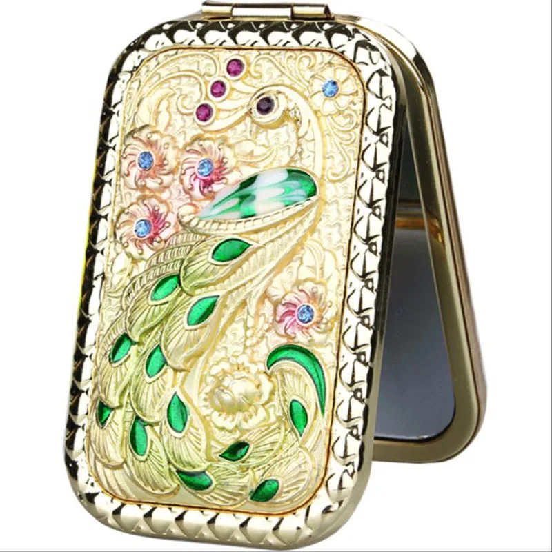 Hochwertiger Mini-Doppelspiegel für Prinzessinnen mit schöner, quadratischer, kreativer Falte und Abdeckung mit Retro- und tragbarem Spiegel