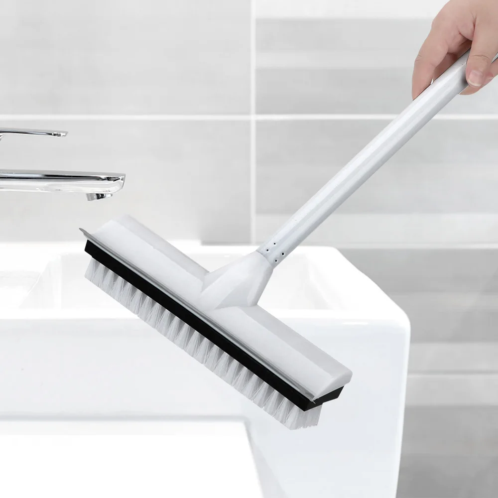 Grattoir en caoutchouc avec manche en métal inoxydable, épurateur avec poils élaborées, brosse à récurer le sol, brosse à tapis avec long manche réglable