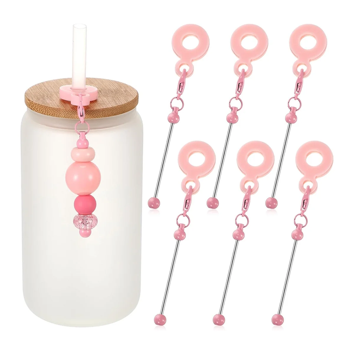 

ABGV 6 Pieces Beadable Cup Charms Charms Blank Strips for Standard Straw Jewelry Gift Making Blanks