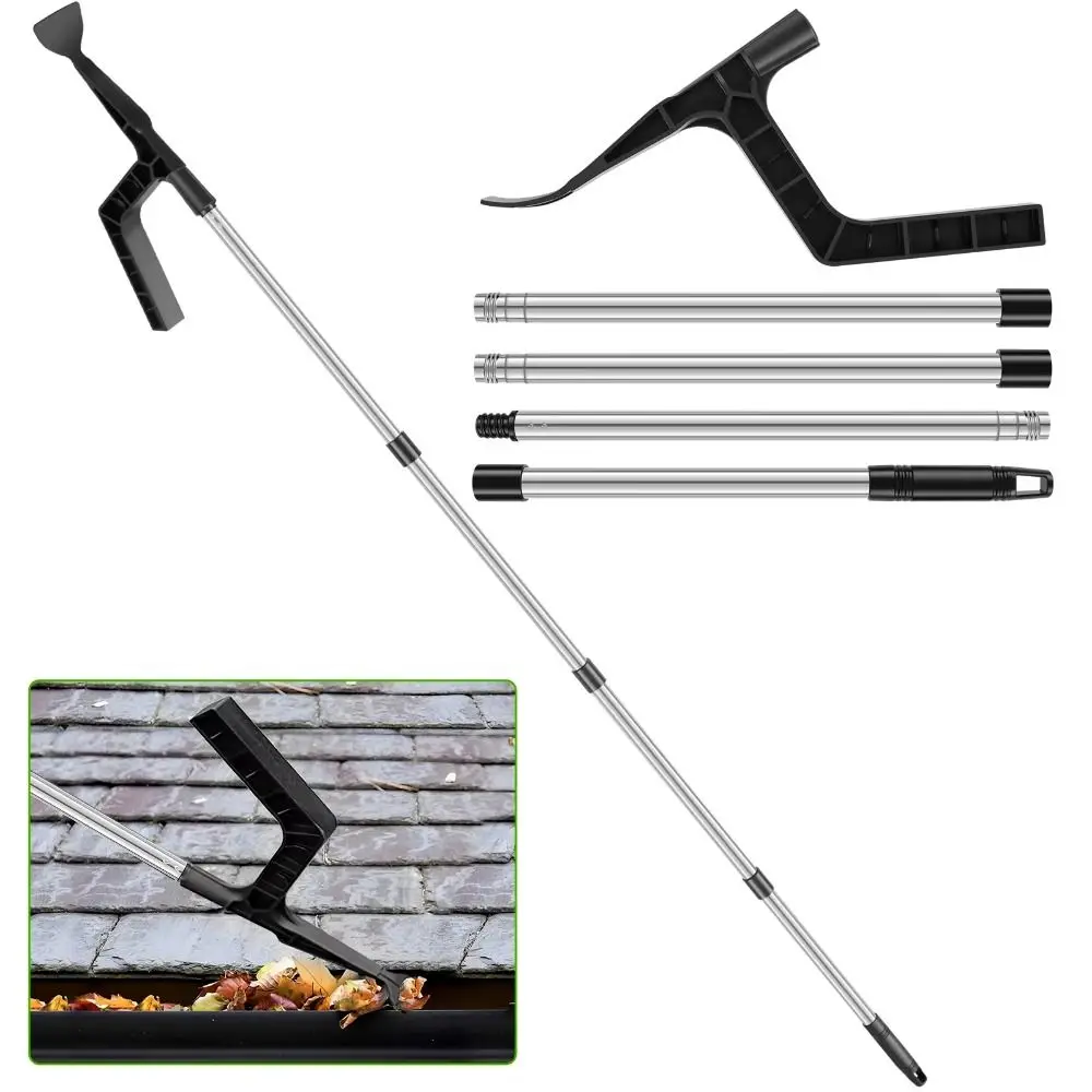 Extendable Gutter Cleaner Splicing Pole Durable Plastic Head Portable Gutter Cleaning Brush Telescopic Abrasion Resistance
