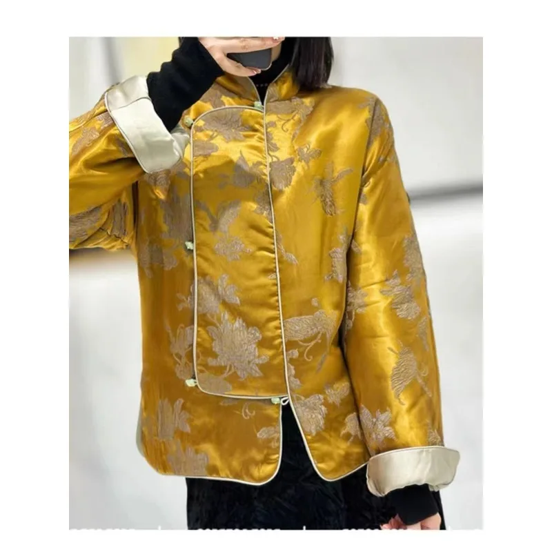 

New Chinese-style Tang Suit Touch Elegance Sophistication Featuring Golden Cotton-padded Jackets Autumn Winter Collection Women