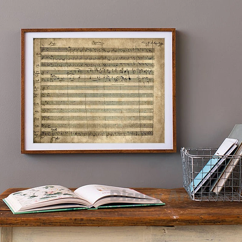 Wolfgang Amadeus Mozart Requiem المشارك خمر مكتوبة بخط اليد النتيجة طباعة الموسيقى الرسم على لوحات القماش الجدارية لغرفة المعيشة ديكور المنزل #3
