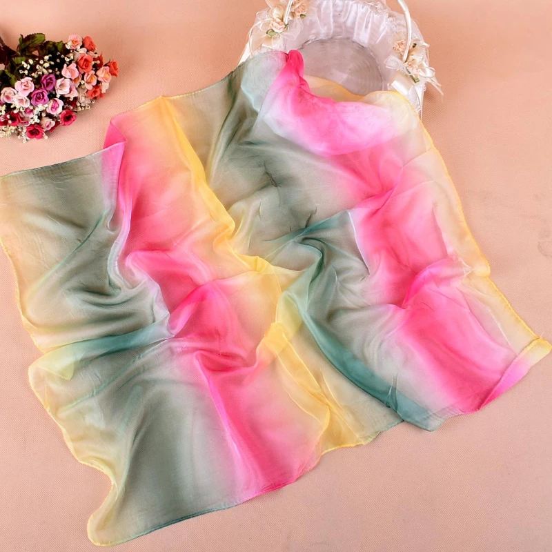 Spring Summer New Product Gradient Rainbow 70X70 Chiffon Square Scarf Small Scarf Professional Print Super Soft Breathable