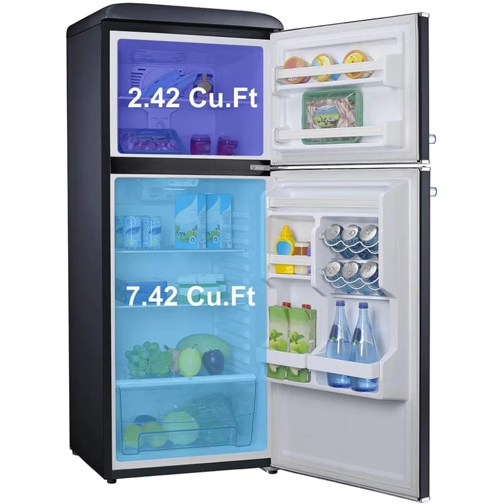 Top Freezer Frost Free, Dual Door Fridge, Adjustable Electrical Thermostat Control, 10 cu ft, Black