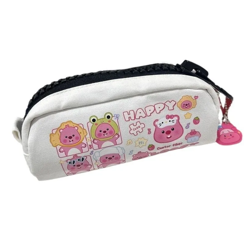 Kawai Beaver Stationery Bag Pencil Case Printing Large Zipper Pen Pouch Cosmetic Bag Large Capacity Cartoon Portable Storage Box