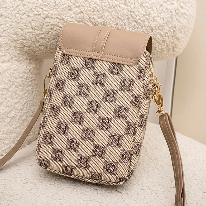 Checkered mobile phone bag, personalized and stylish, one shoulder women's bag, student crossbody small bag