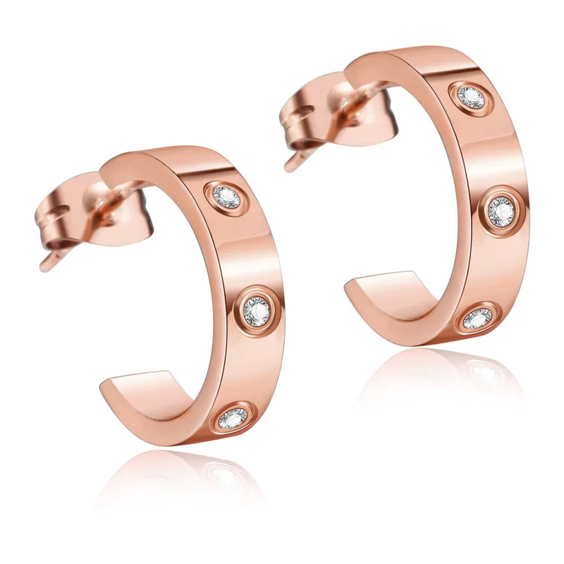 Titanium Steel Crystal earrings Luxury Famous Brand Open semicircle earrings For Women  Jewelry