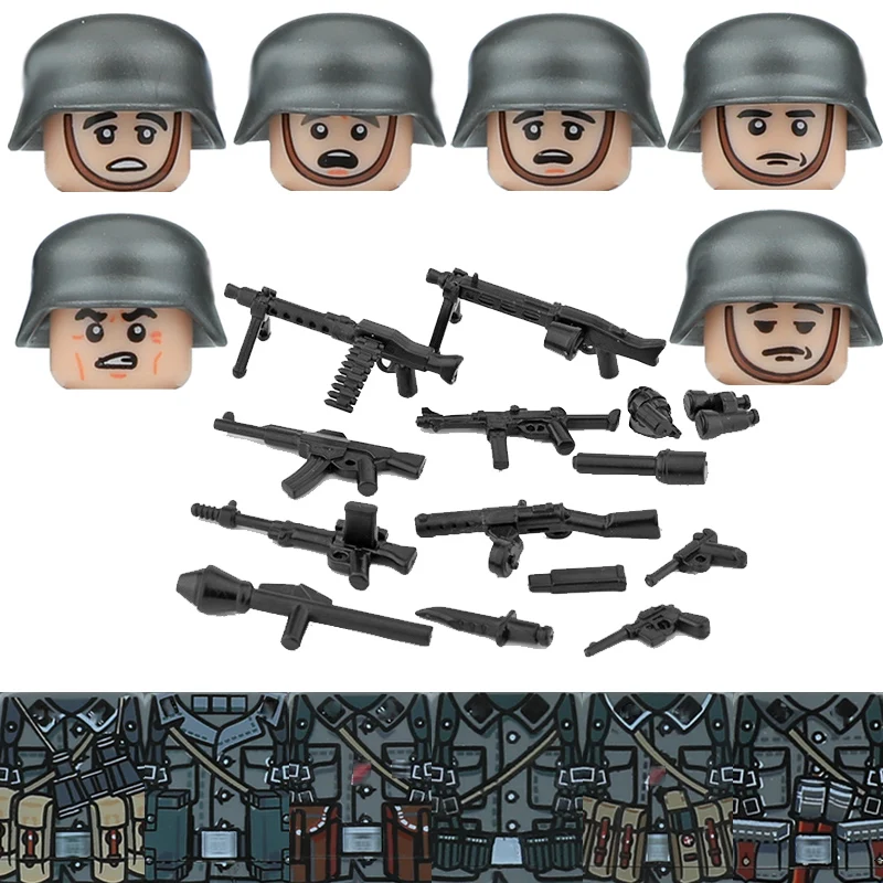 WW2 German STG44 MP40 PZB39 98K Figures Building Blocks Army Soldiers Infantry M35 Helmet Military Weapons Bricks Toys Kids