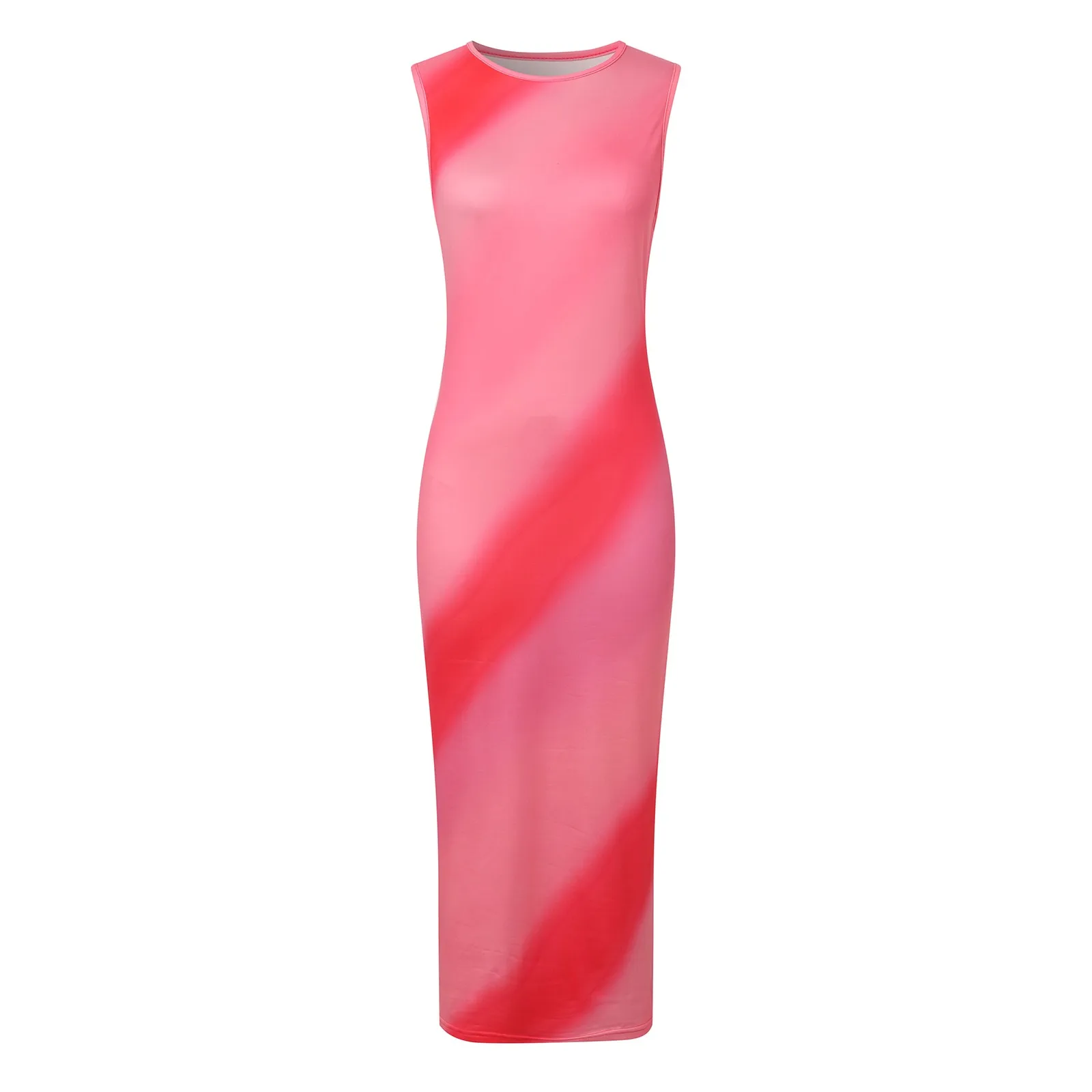 Tie Dye Print Ribbed Midi Dress For Women 2024 Summer Outfits Bodycon Side Slit Y2K Outfits Sexy Streetwear Long Dress