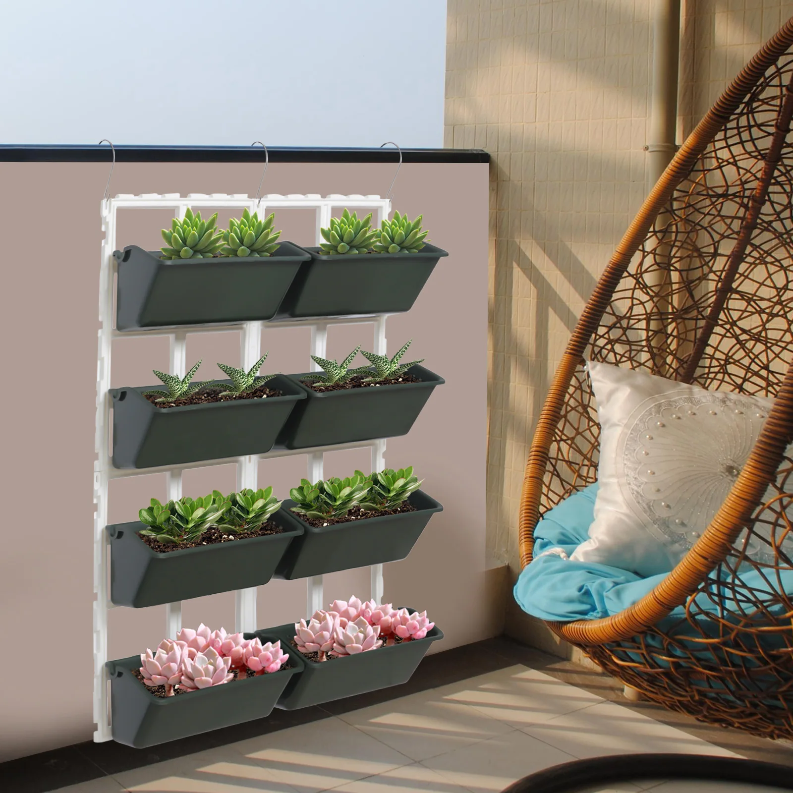 

Modern Army Green 8-Pot Hanging Planter Stand High-Class PP ABS Material Impact-Resistant Durable Long-Lasting