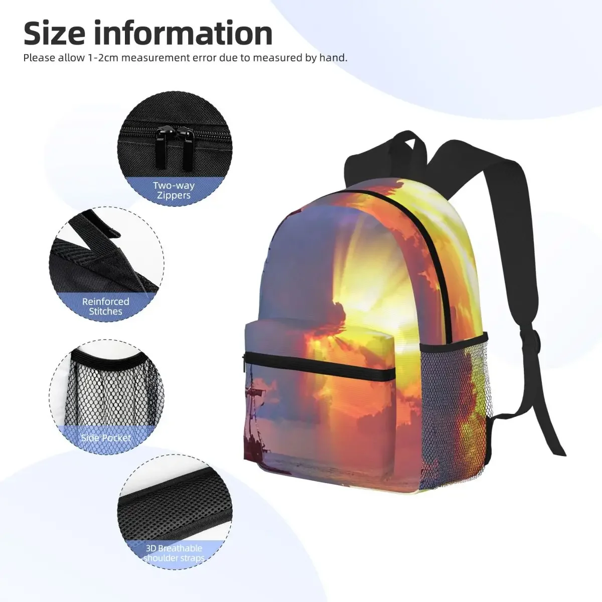 حقيبة ظهر Galleon At Sunset With Radiant Skies حقيبة ظهر ذات سعة كبيرة للأطفال حقيبة كتب مدرسية حقائب كتف للرجال والنساء #4