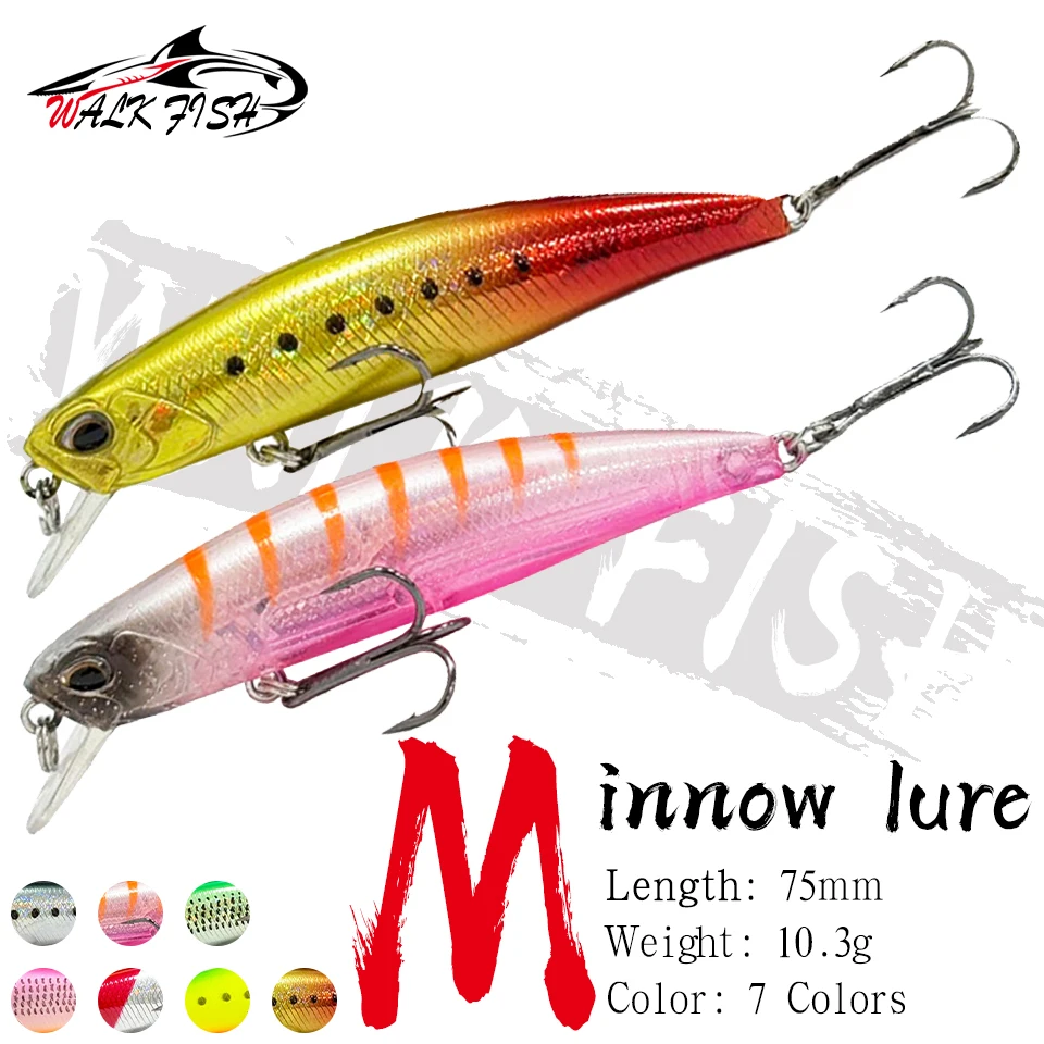 WALK FISH 1 Stück 75mm 10,3g Sinkender Minnow-Angelköder UV Weitwurf-Jerkbait Pesca für Seebarsch Forelle Künstlicher Harter Köder