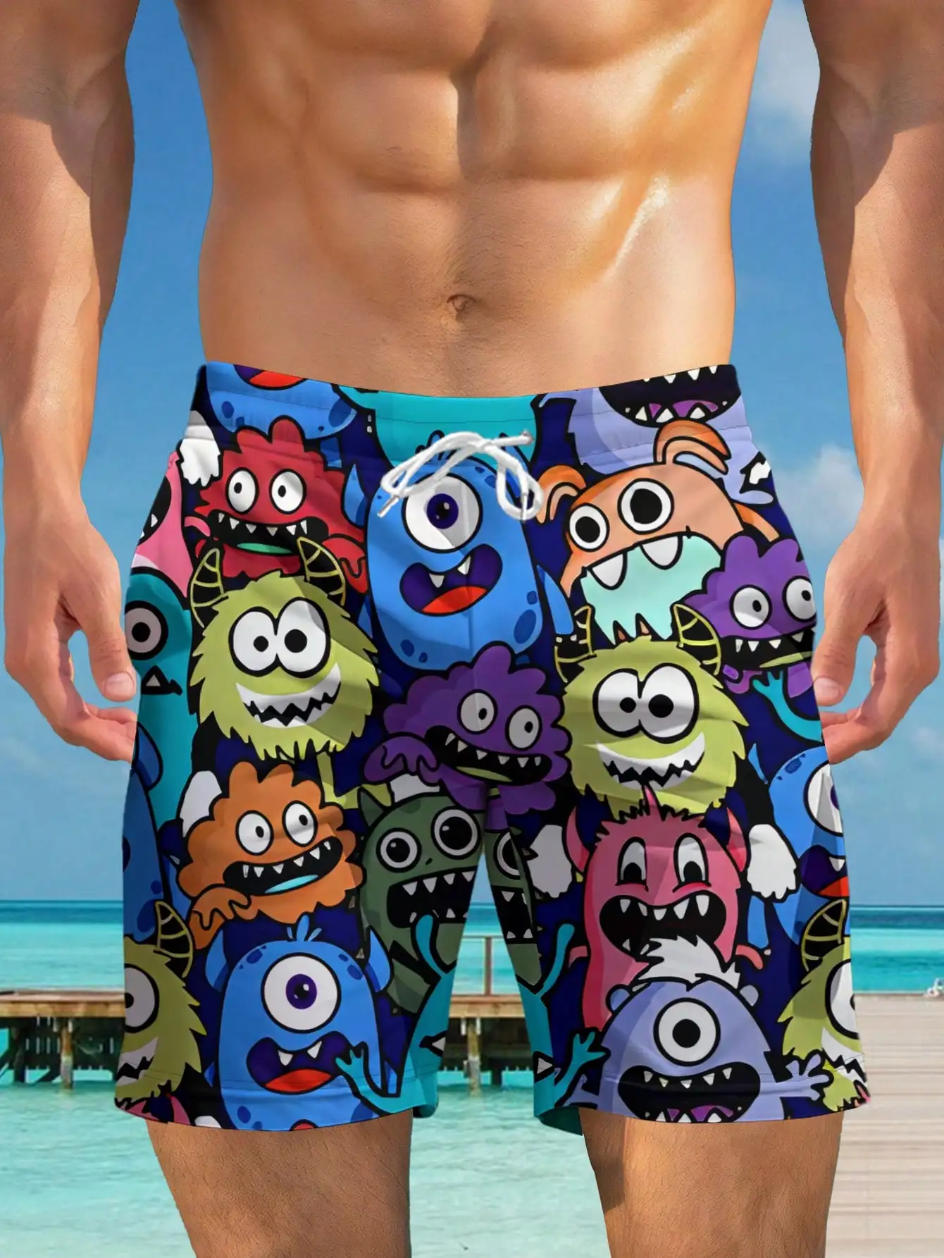 

Пляжные быстросохнущие шорты с трехмерным принтом из мультфильма, легкие модные шорты для взрослых, подходящие для занятий спортом на открытом воздухе, большие размеры