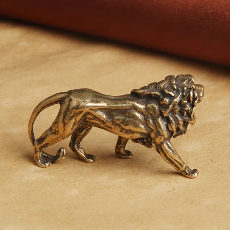 Figuras Decorativas de Cobre Puro del Rey León Majestuoso, Miniaturas Vintage, Estatuilla de Animal en Miniatura de Latón, Adornos Decorativos para el Hogar