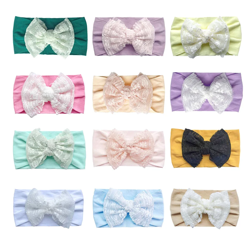 White Lace Bow Headband Baby Girls Summer Turban Hairband Little Princess Bowknot Nylon Headbands Newborn Headwrap Bebes Hairbow