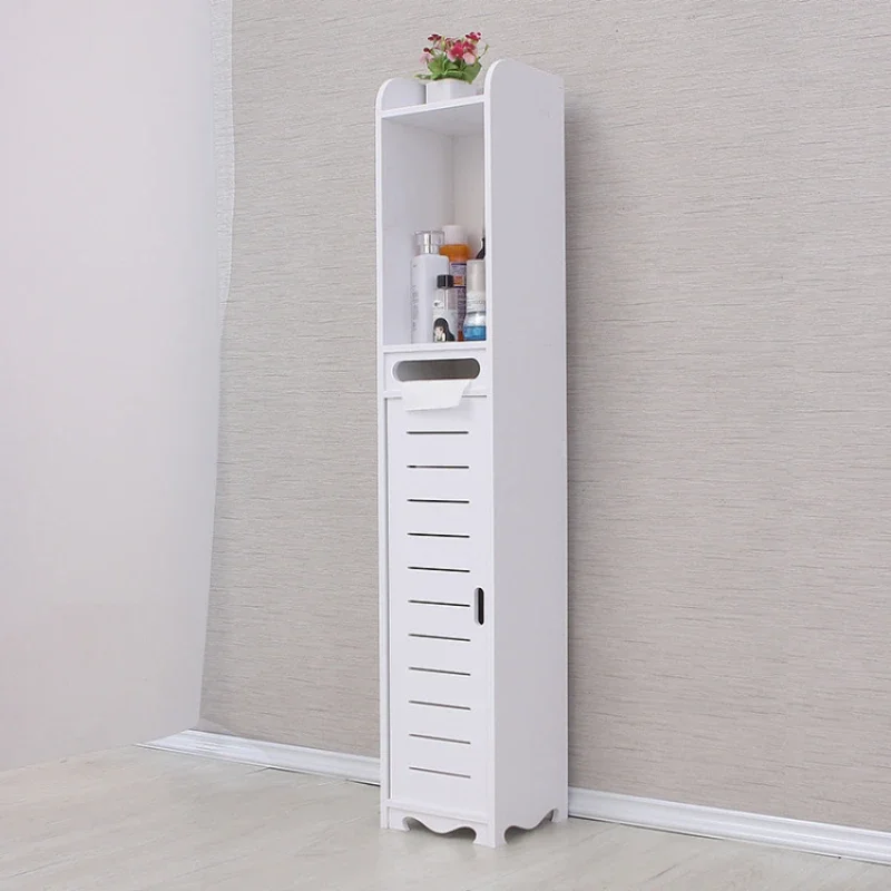 Toilet Bathroom Cabinets To Floor Standing Waterproof Side Shelves Narrow Corner White Storage Cabinet Organizer Home Furniture