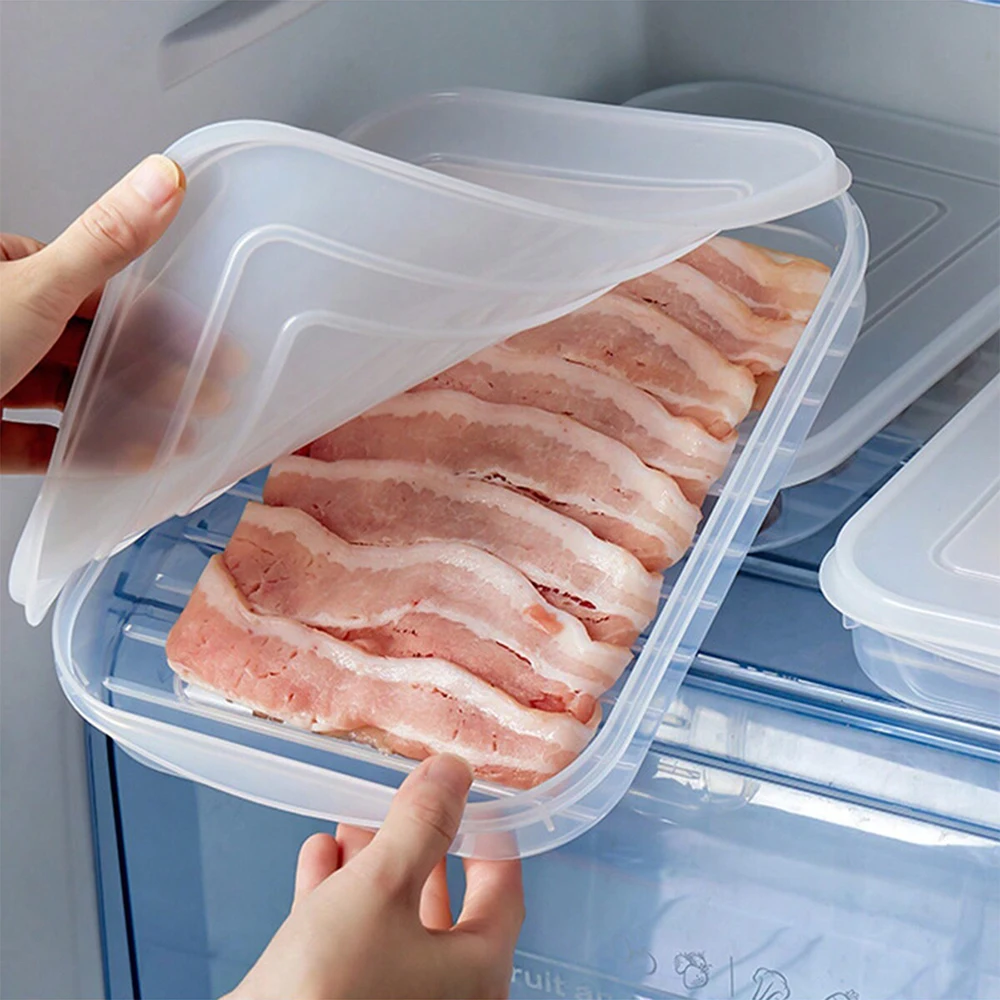 1pc Transparent With cover Grid Refrigerator Large Capacity Storage Box Frozen Meat Compartment Food Sub-packed Kitchen Tools