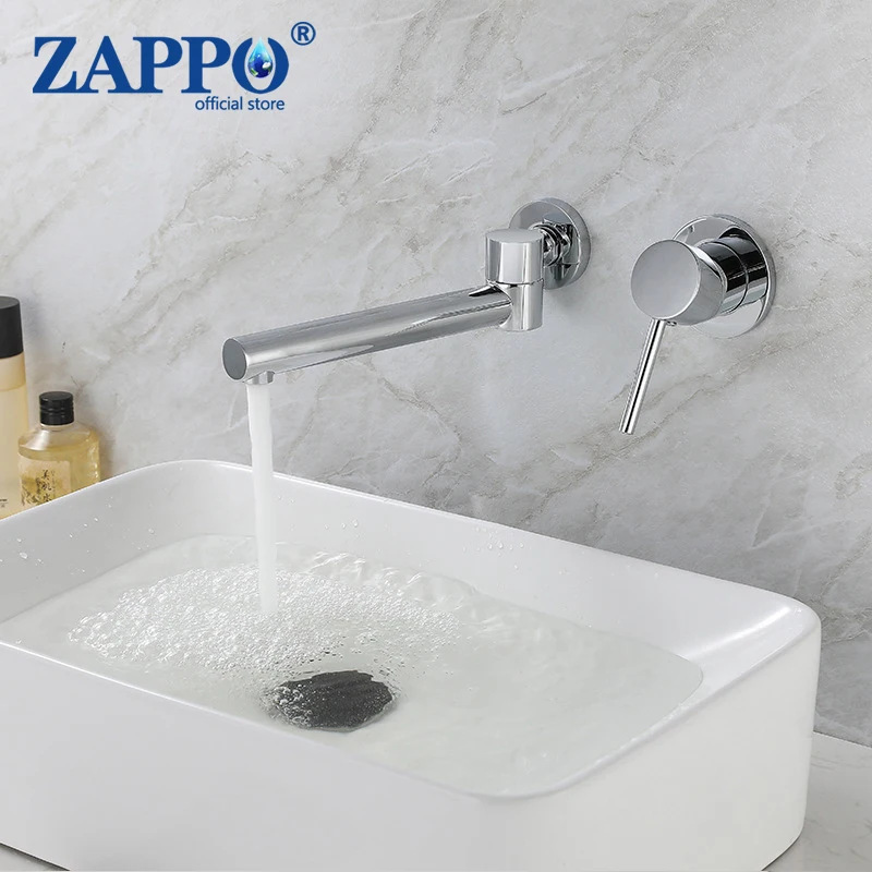 ZAPPO Bathroom Basin Faucets Wall Mount Tub Faucet with Extra Long Tub Spout Single Handle Tub Filler Faucet with Brass Rough