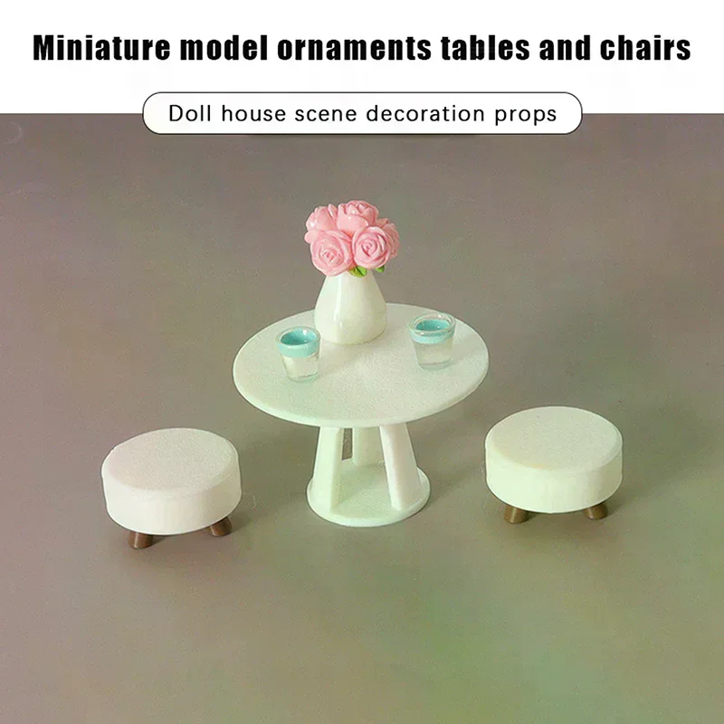 1/12 Poppenhuis Miniatuur Simulatie Ronde Tafel Kruk Set Model Meubels Accessoires Voor Poppenhuis Decor Kids Fantasiespel Speelgoed