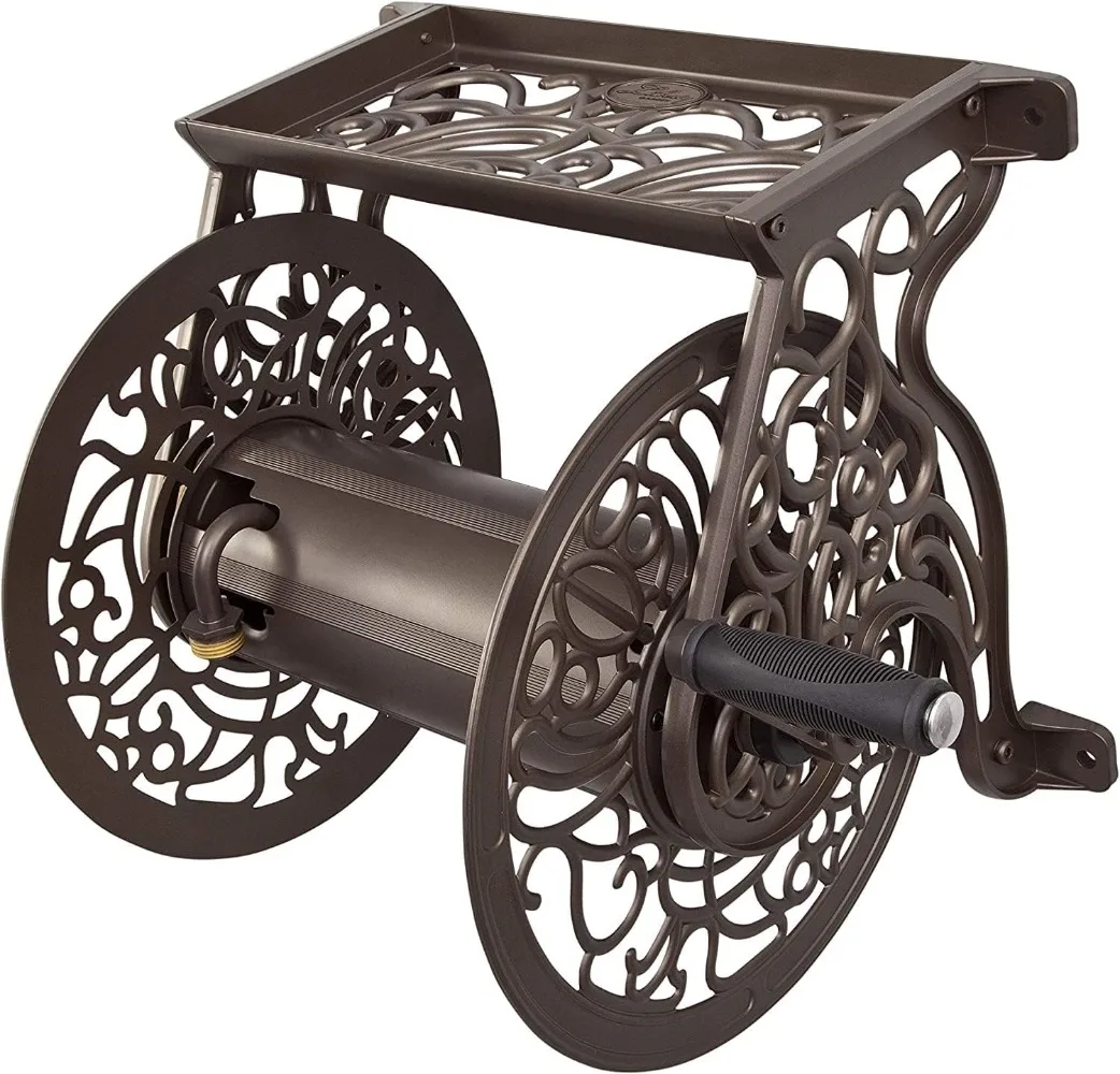 

Liberty GARDEN 704 Decorative Cast Aluminum Wall Mount Garden Hose Reel, Holds 125-Feet of 5/8-Inch Hose