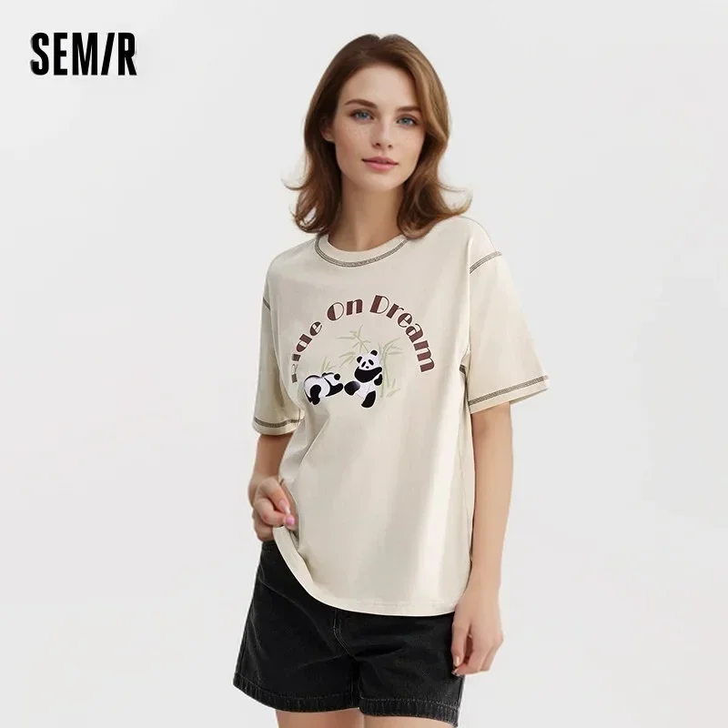 Semir Co-Branded Short Sleeve T-Shirt Women'S Cotton Loose Summer 2024 New Panda Tops Trend National Style T shirt