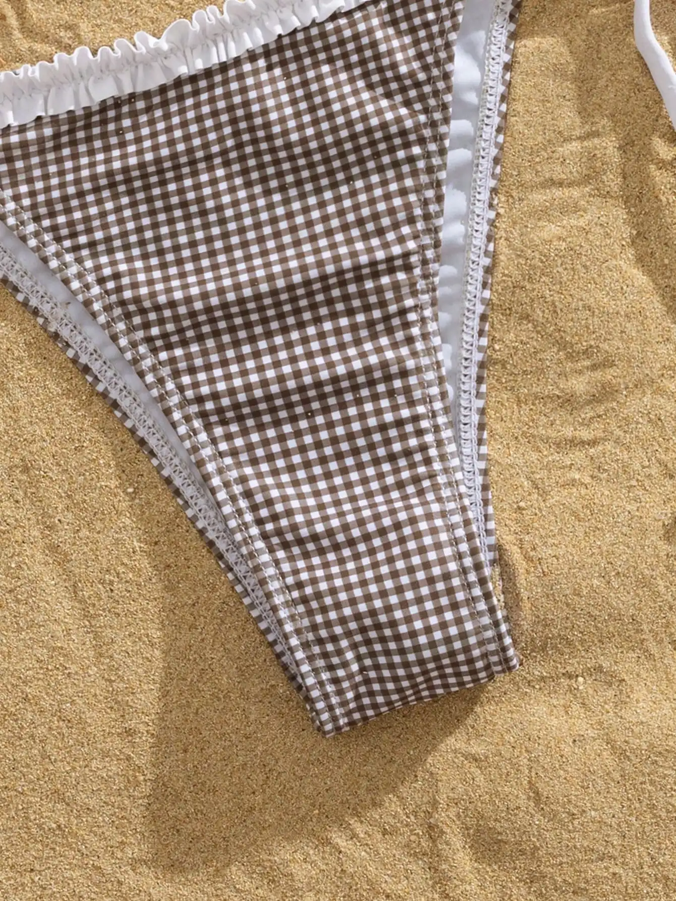 

Women's Gingham Plaid Bikini Set With Ruffle Trim And Built-In Bra