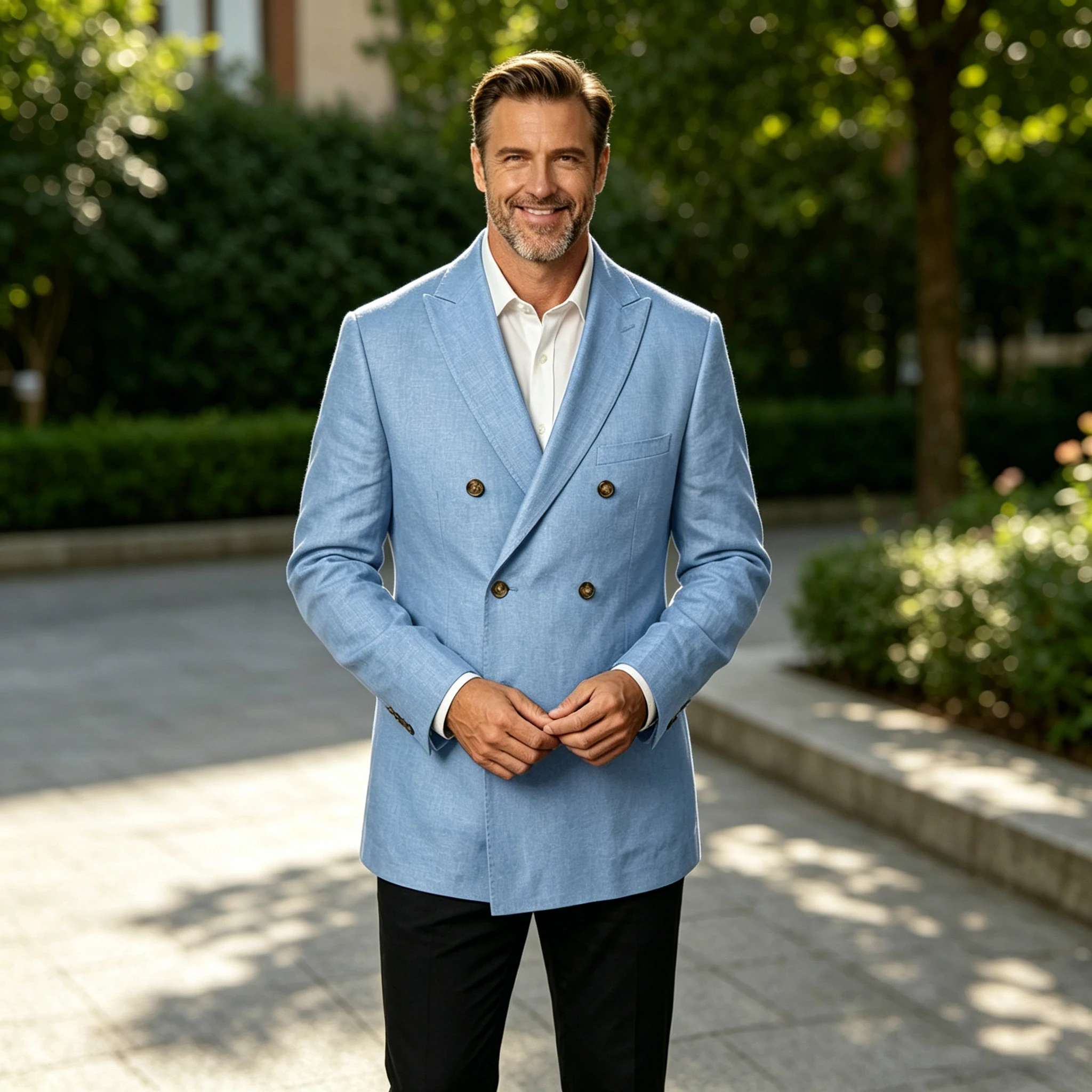 Men's Unlined Linen Blazer Double Breasted Casual Business Suit Jacket Slim Fit Formal Coat For Wedding Party Office Streetwear