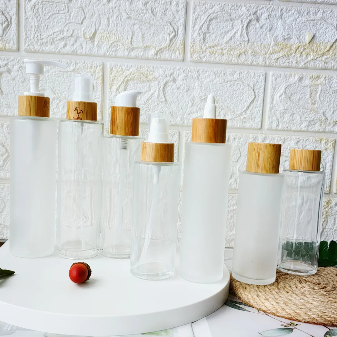 

Liquid Foundation Bottle Round Clear Glass Lotion Pump Jars Cosmetic Cream Dispenser Pot Travel Essential Oils Emulsion Essence