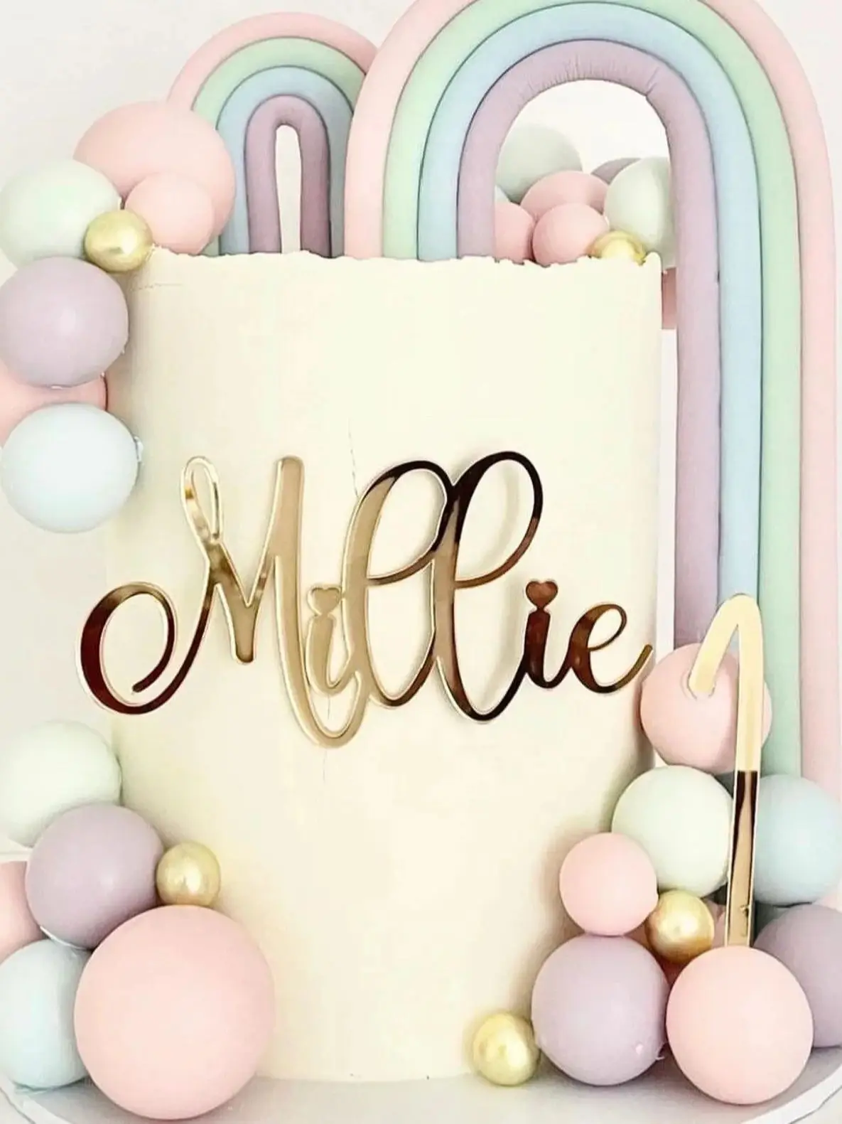 Personalised Cake Charm Topper Acrylic Mirror Gold Silver Wood Birthday Cake Topper Name Cake Charm Baby Children\'s Party Decor