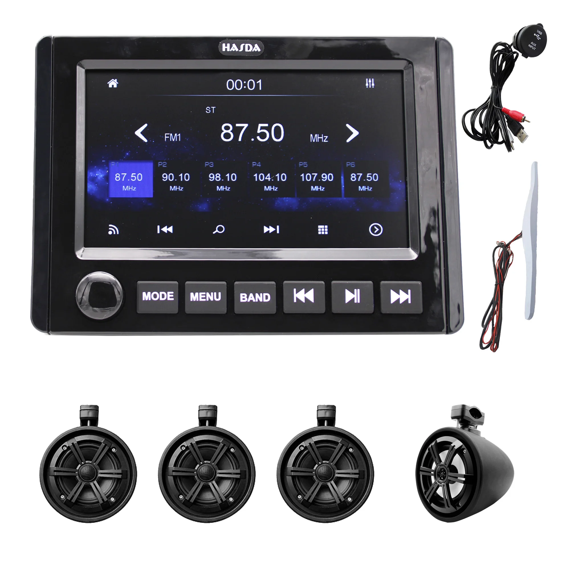 

Waterproof Marine 6.5 Inch Hanging Speakers H-6108*4+Bluetooth MP3 Radio Player H-305+USB Date Cable+antenna SUIT
