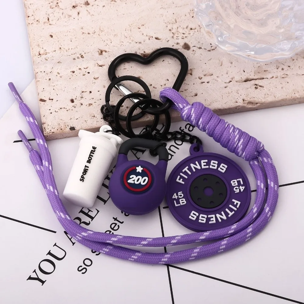 Porte-clés plaques d'haltères à boucle en forme de cœur, cloches de bouilloire, Simulation créative d'haltères, pendentif tendance et Cool série Fitness