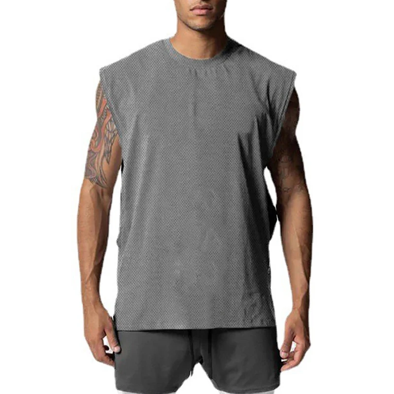 Schlichte Herren Casual Sport Ärmellose Westen Gym Bodybuilding Workout Fitness Muskel-Tanktop Sommer Mesh Atmungsaktiv Schnelltrocknend Shirt