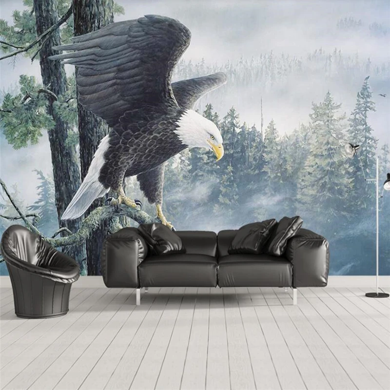 Customized products New Chinese style forest domineering Ferocious Eagle wings landscape wall mural wallpaper bedroom restaurant