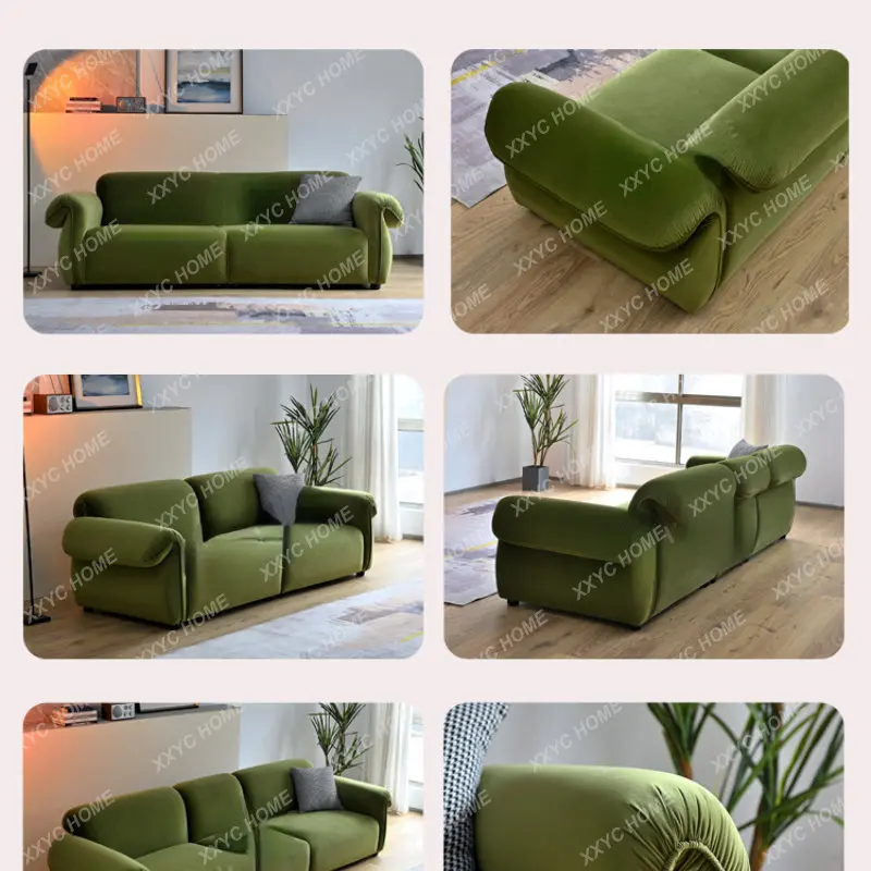 Light Luxury French Living Room Small Apartment Retro Dark Green Velvet Octopus Sofa Designer Straight Row Quiet Style