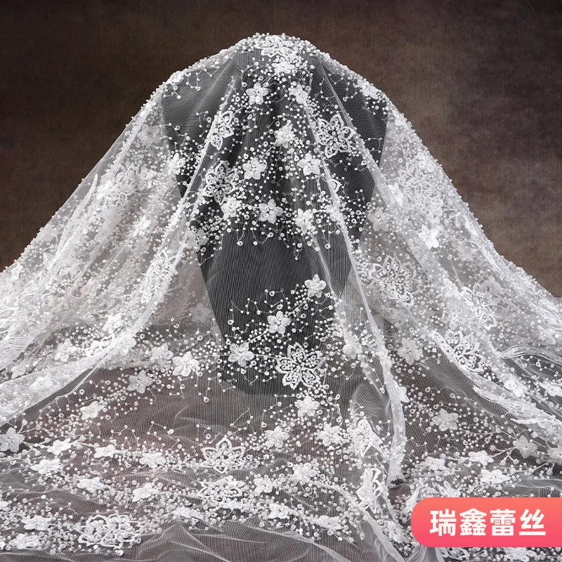 

Clothing Accessories: Sequined Floral Hollow-out Elastic High-grade Fabric With Bead Embroidery Lace Material