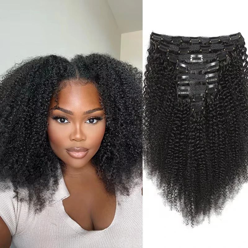 

Накладные волосы Afro Kinky Curly на заколках, натуральные человеческие волосы 12A, бразильские волосы Remy, тип 4B 4C, кудрявые накладные пряди для женщин, натуральный цвет