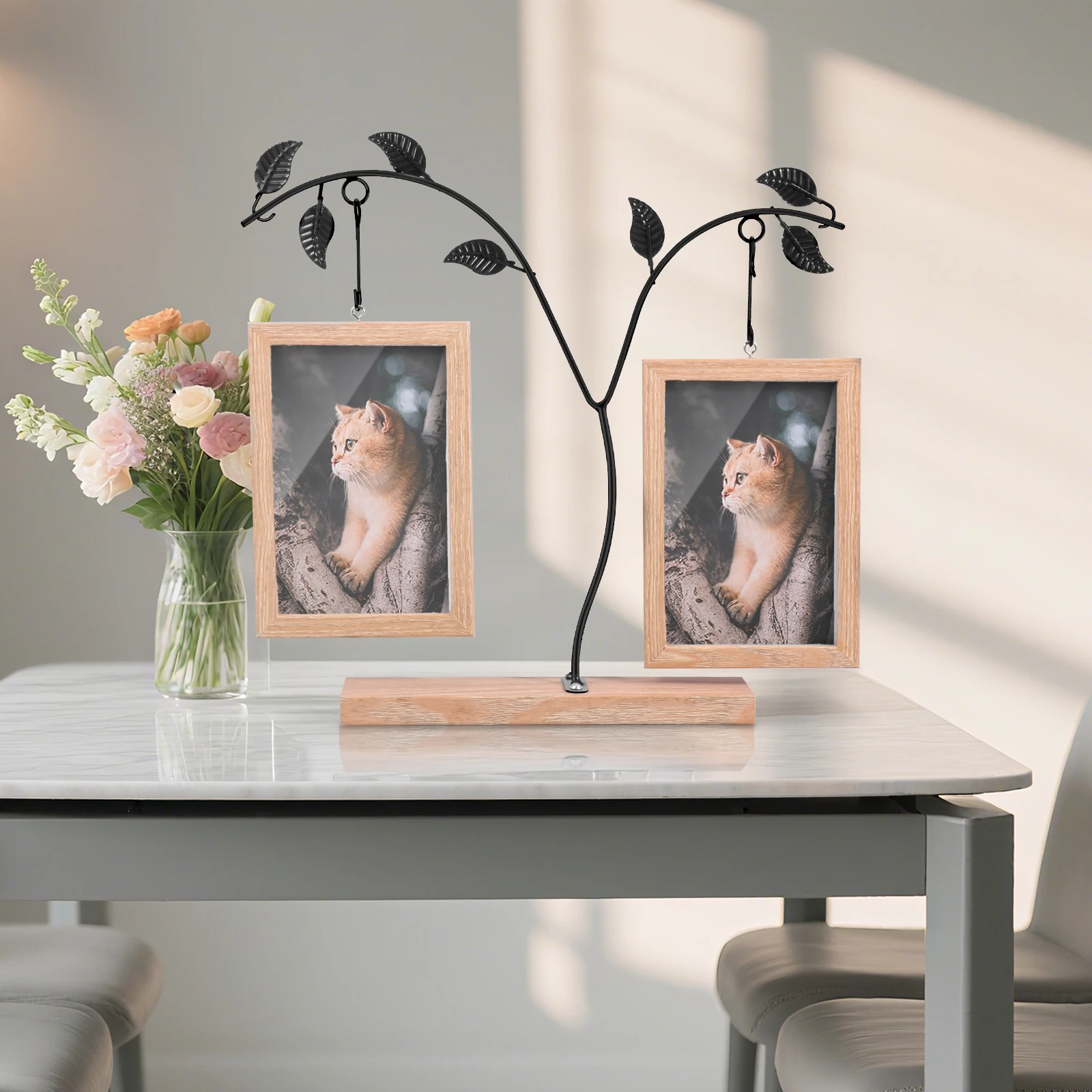 

Tree Style Picture Frame With Clear Glass Creative Double Sided Photo Frame with Tree Stand for Desk Entrance Hall Living Room