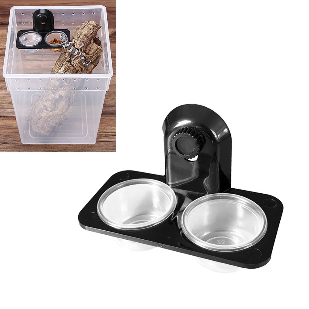 

1pc Pet Reptile Feeder Water Food Plastic Bowl Cup Lizard Turtle Cricket Basin Feeding Supplies(Black Double Screw Pattern)