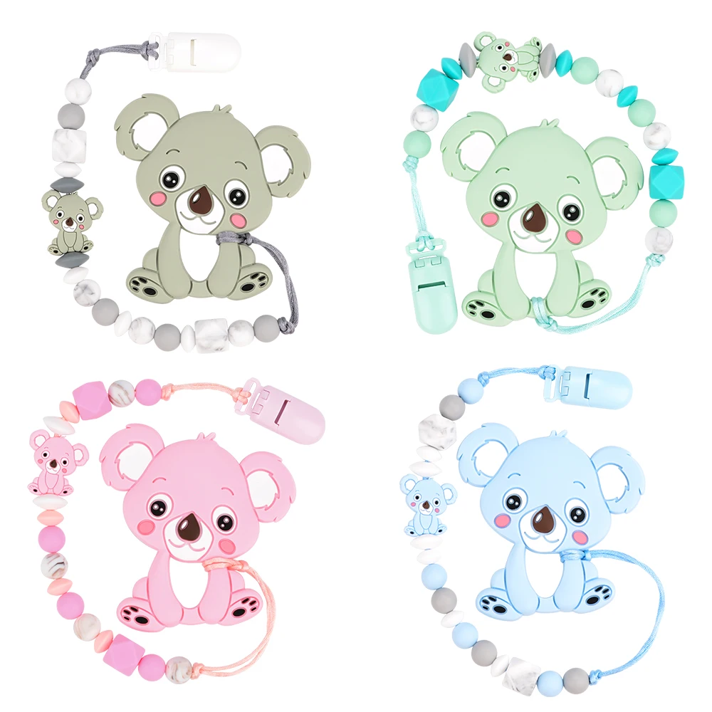 DIY Set Silicone Beads Teether Set Panda BPA Free DIY Custom Pacifier Clip Chain Baby Teething Necklace Toy Pacifier Chain