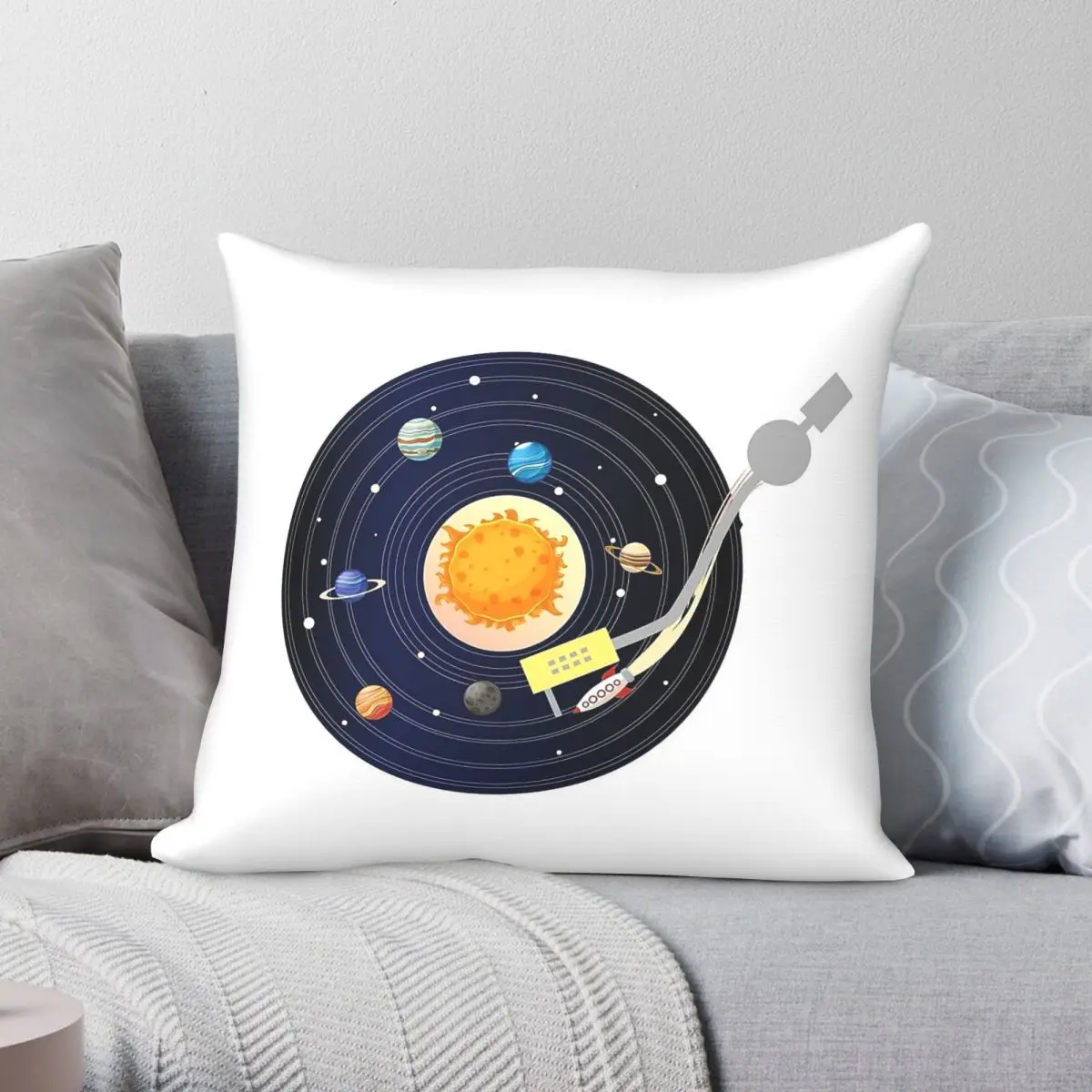 Solar System Vinyl Record Pillowcase Polyester Linen Velvet Printed Zip Decorative Sofa Seater Cushion Cover