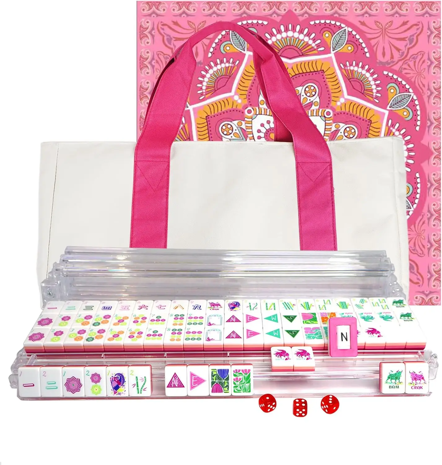

160 Tiles American Mahjong Set with Carrying Bag, Acrylic Tiles, Rose Red