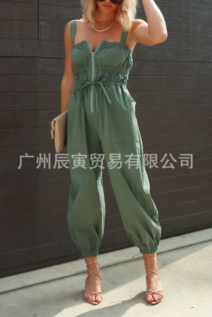 Jumpsuits Vrouwen Een Stuk Cargo Broek Overalls Mouwloze Sling Rits Zakken Rompertjes Y2k Hoge Taille Lange Broek Casual 2025