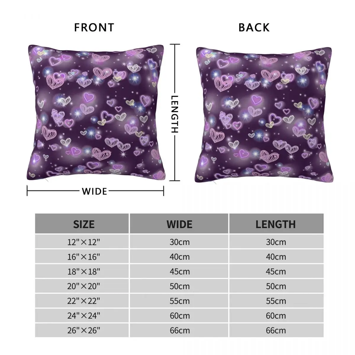 Purple Shining Heart Square Pillowcase Polyester Linen Velvet Creative Zip Decorative Pillow Case Sofa Cushion Cover