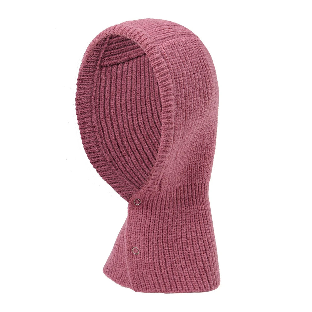 

Women's Hooded Scarf Pullover Hat Solid Color Knit Pullover Buttons Balaclava Winter Outdoor Sports Windproof Warm Hat Beanie