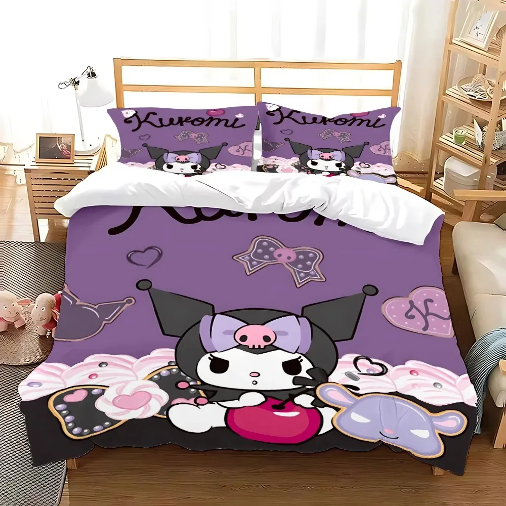 Cute Kuromi Bedding Sets Melody Comforter Bed Cover Duvet Cover Pillow Case 2-3 Pieces Sets Single/Double/Queen/King Size